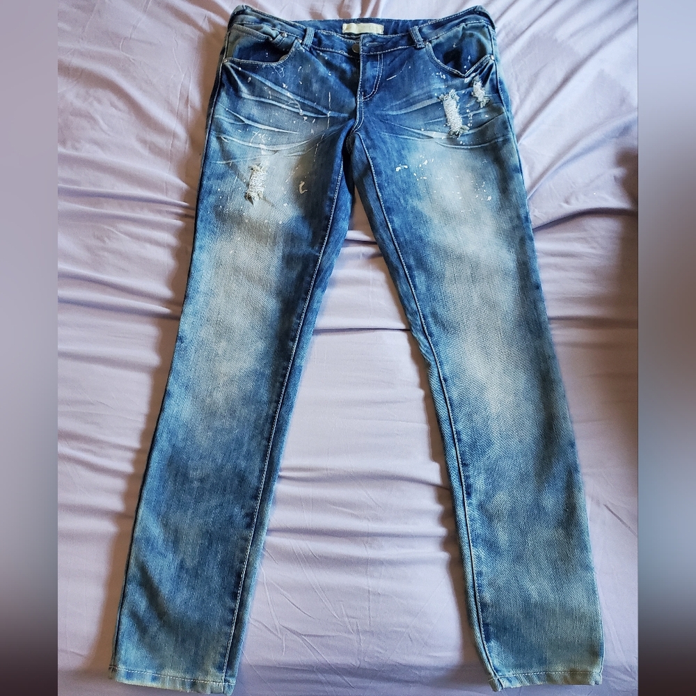 Almost Famous Blue Distressed Skinny Jeans Size 11